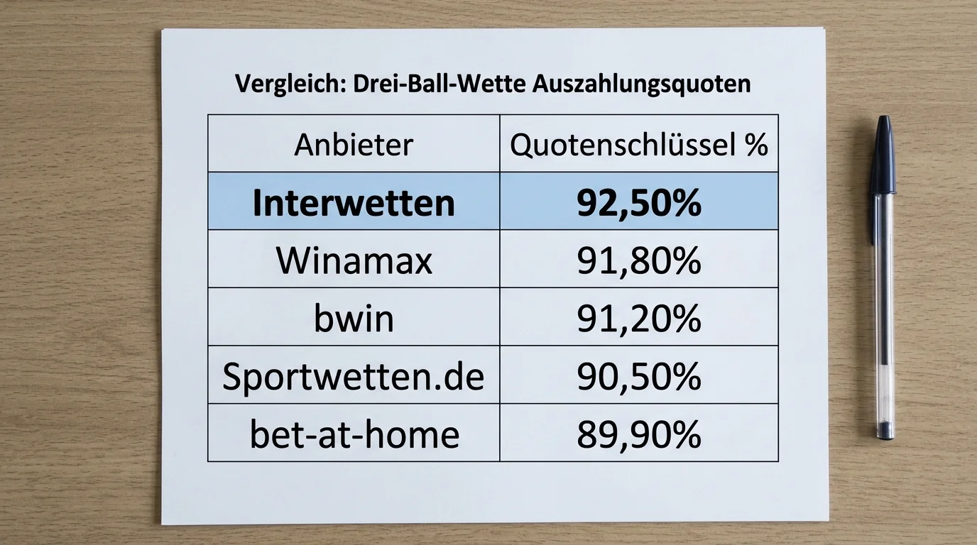 Dreiball Quotenschlüssel Vergleich Golf Anbieter - Interwetten 92,50 Prozent führt Rangliste an