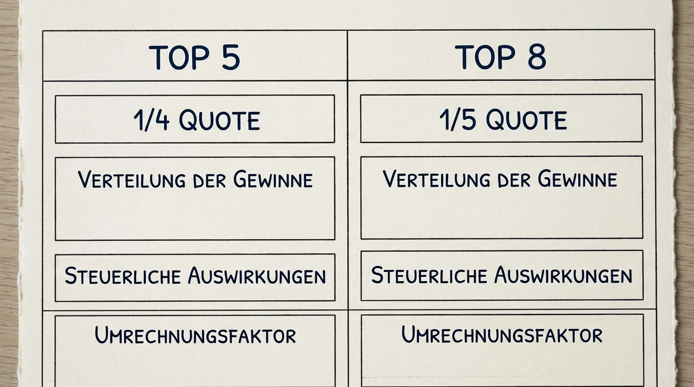 Each-Way Place Terms beim Golf - Unterschied Top 5 vs Top 8 Platzierung bei 1/4 und 1/5 Quoten