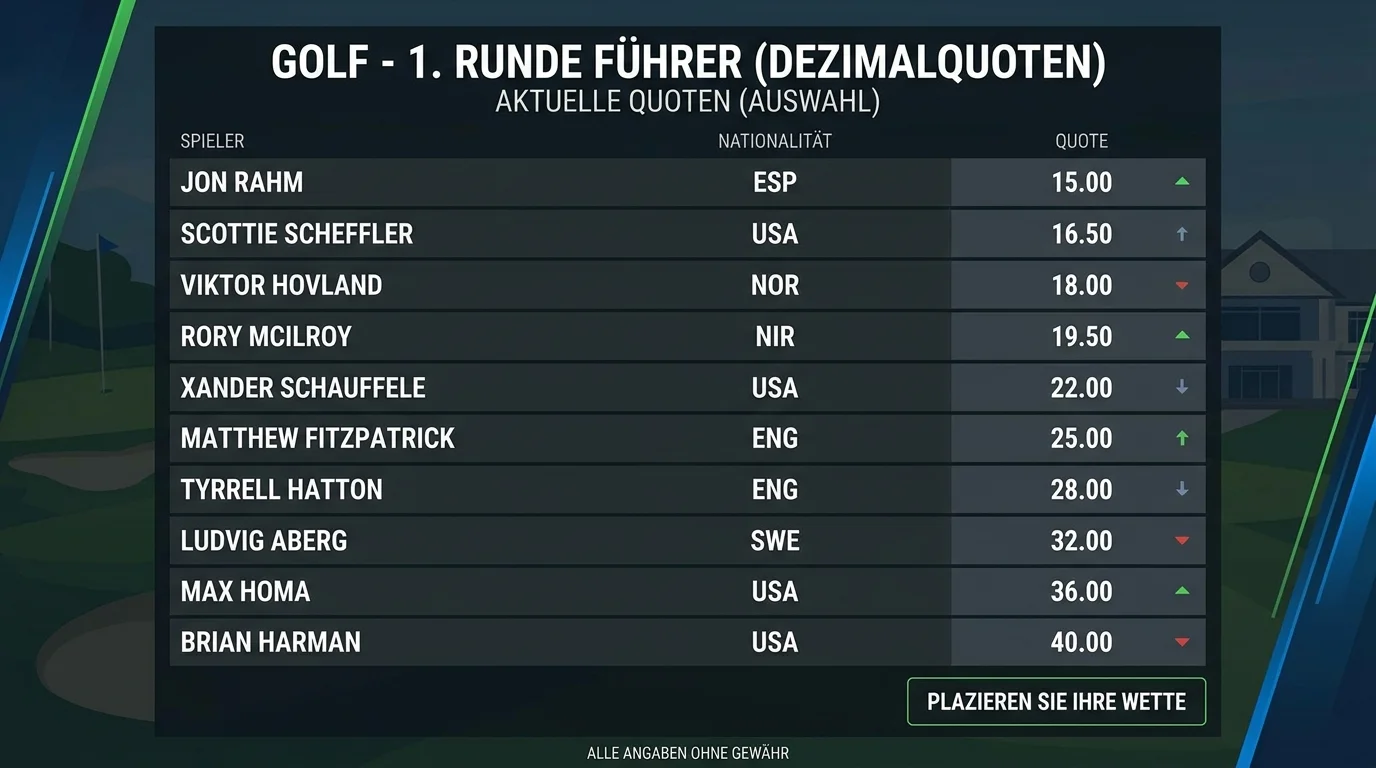 FRL Quoten Analyse beim Golf zeigt typische Wertbereiche und Quotenspiegel für den First-Round-Leader Markt