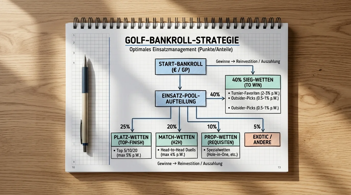 Einsatzkalkulation beim Golf Wetten zeigt Bankroll Aufteilung für verschiedene Wettarten