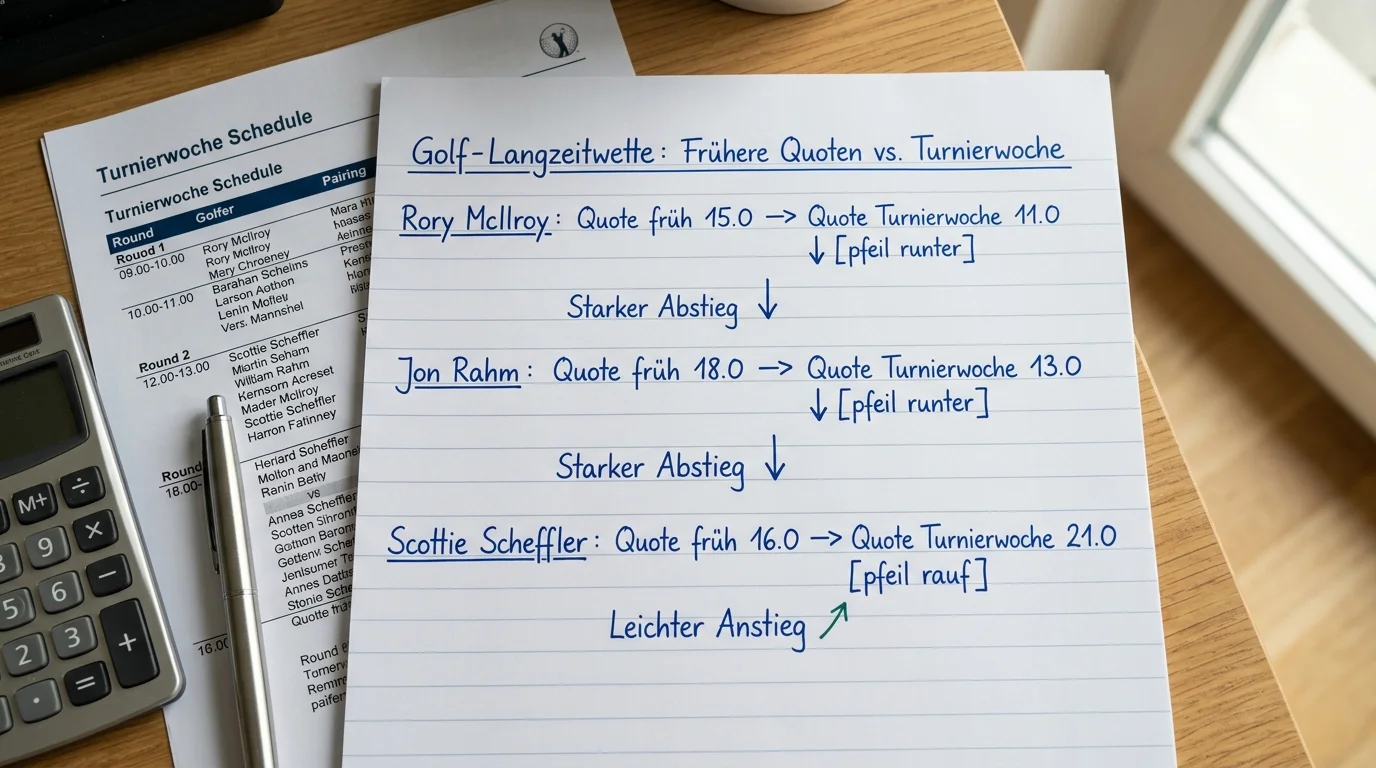Vergleich früher Antepost-Quoten vs. Turnierwoche-Quoten beim Golf Major