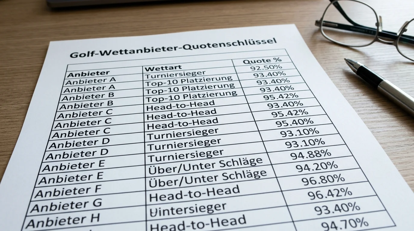 Quotenschlüssel Vergleich der besten Golf Wettanbieter nach Wettart und Turnier