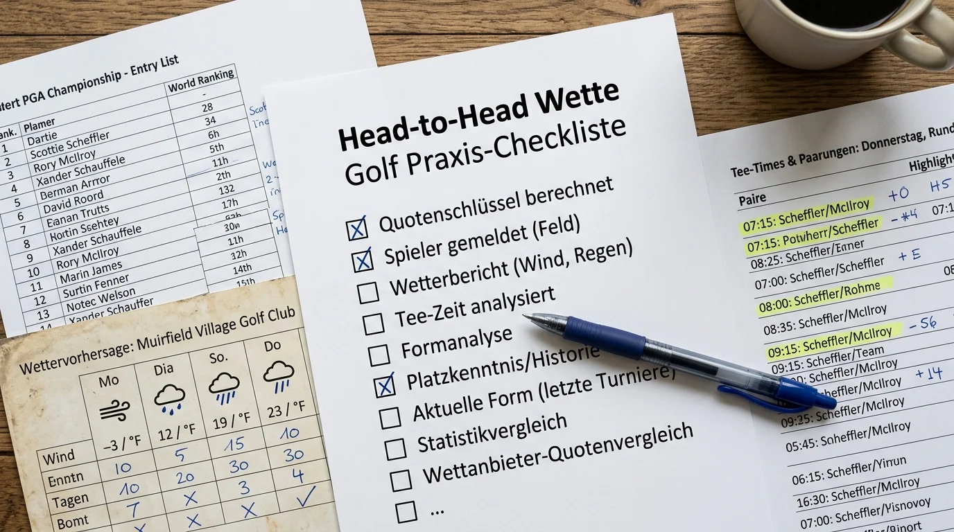 H2H Wetten Checkliste Golf - Praxis-Tipps für Zweierwette vor jedem Turnier abhaken