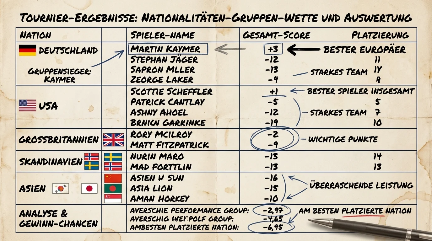 Gruppensieger Nationalitätenwette beim Golf erklärt die Wettlogik auf besten Spieler einer Nationengruppe