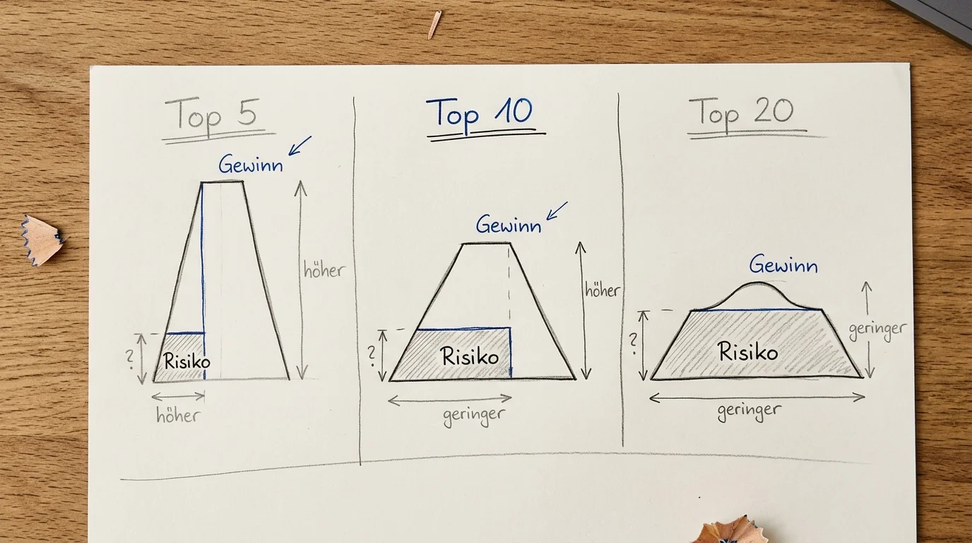 Vergleich Top 5 Top 10 Top 20 Platzierungswette Golf - Risiko-Rendite-Analyse der drei Wettoptionen