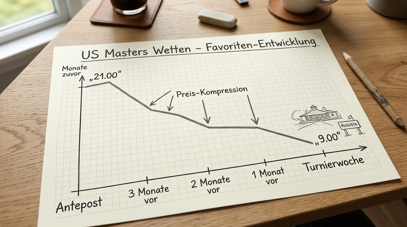 Favoritenquoten US Masters — Entwicklung von Antepost bis Turnierwoche im Vergleich
